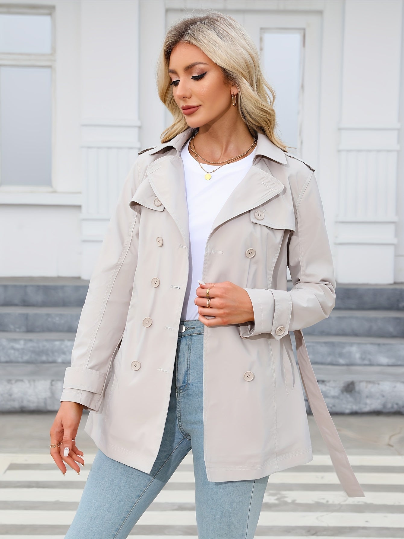 Witte Korte Elegante Dames Trenchcoat in Tijdloze Stijl
