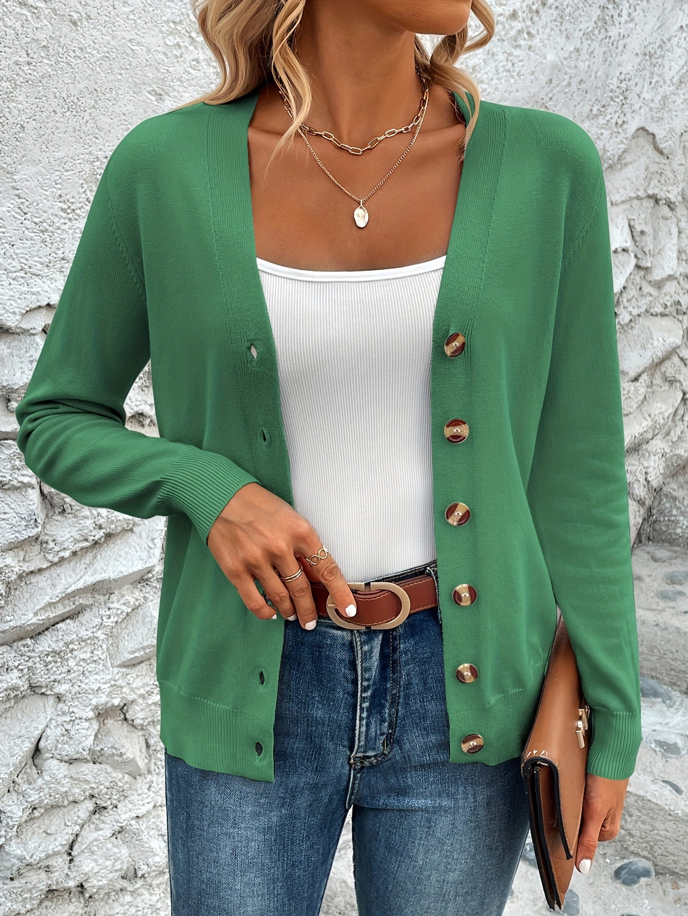 Elegant Dames Vest Met Knopen En Lange Mouwen