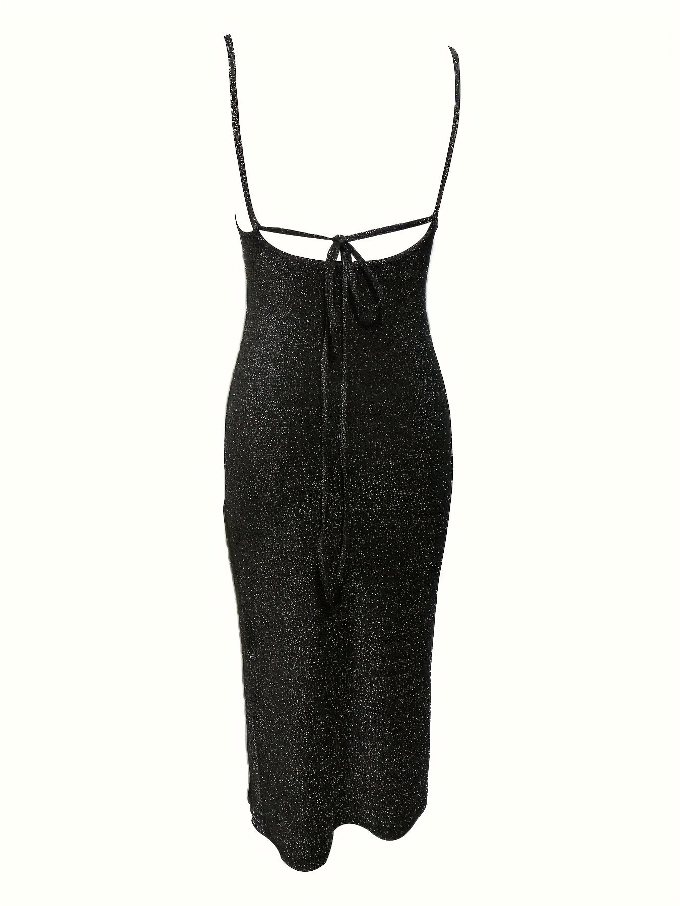 Glitter Midi Cocktailjurk Voor Dames Met Spaghettibandjes En Split