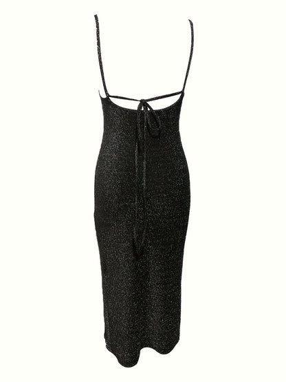 Glitter Midi Cocktailjurk Voor Dames Met Spaghettibandjes En Split