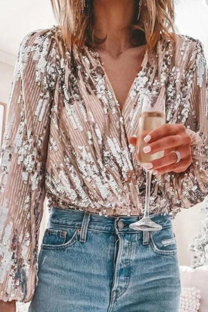 Lara - Glamoureuze Pailletten Blouse met Lange Mouwen