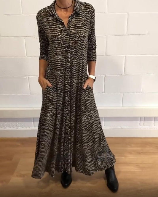 Lisa - Maxi Jurk met Print, Knoopsluiting en Zakken