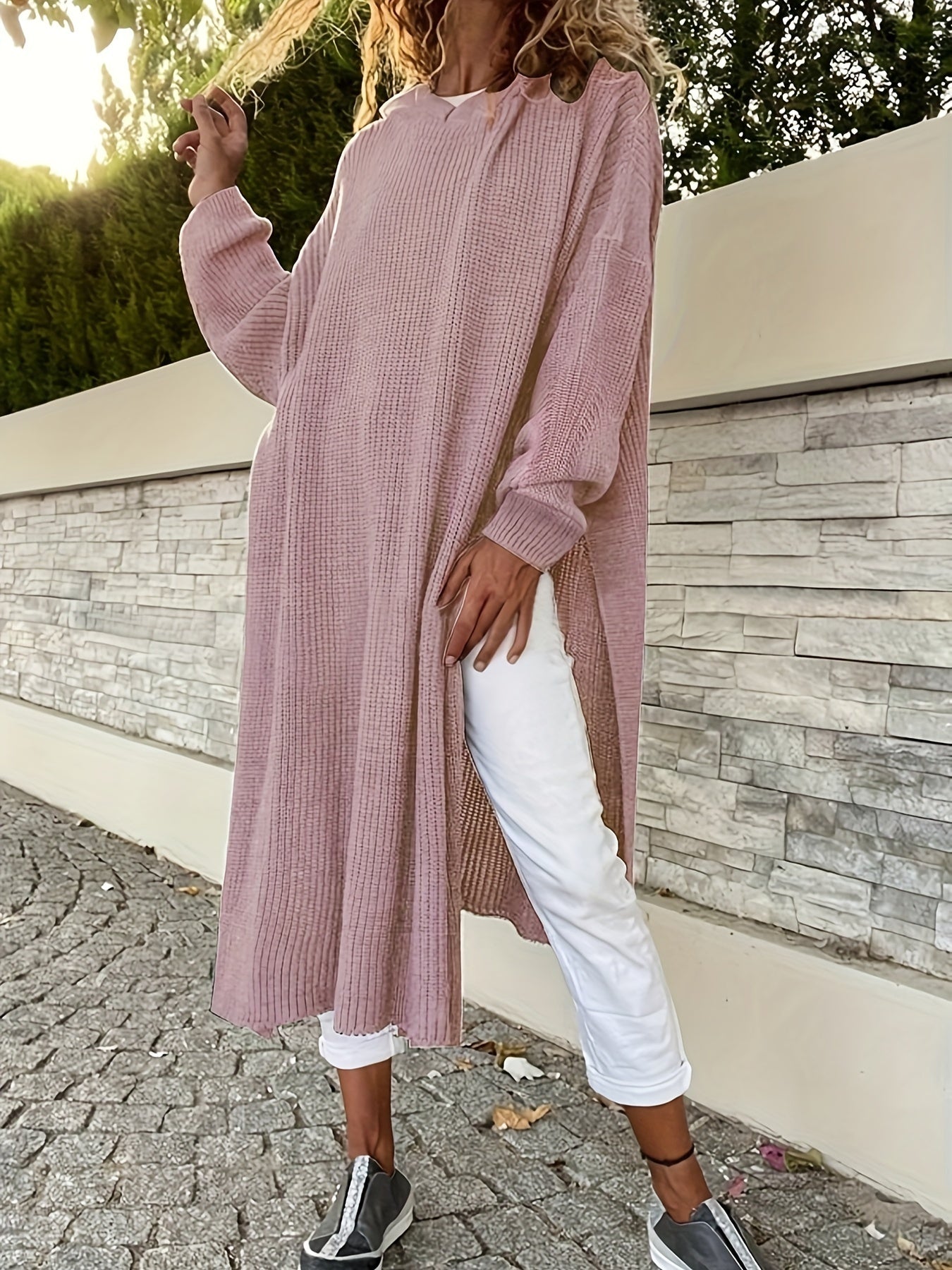 Oversized Dames Maxi sweaterjurk Met Zijsplit En Lange Mouwen