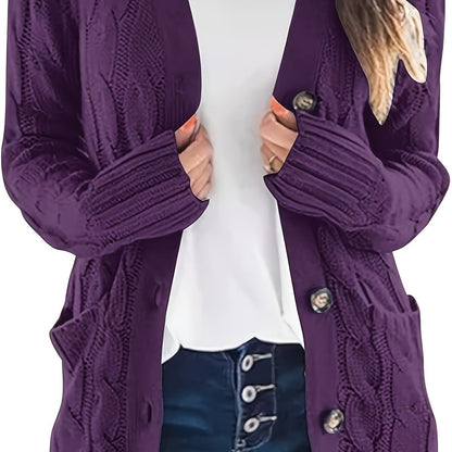 Warm Kabelgebreid Dames Vest Met Knopen En Zakken