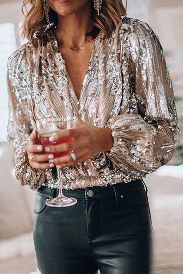 Lara - Glamoureuze Pailletten Blouse met Lange Mouwen