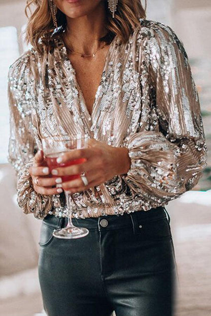 Lara - Glamoureuze Pailletten Blouse met Lange Mouwen