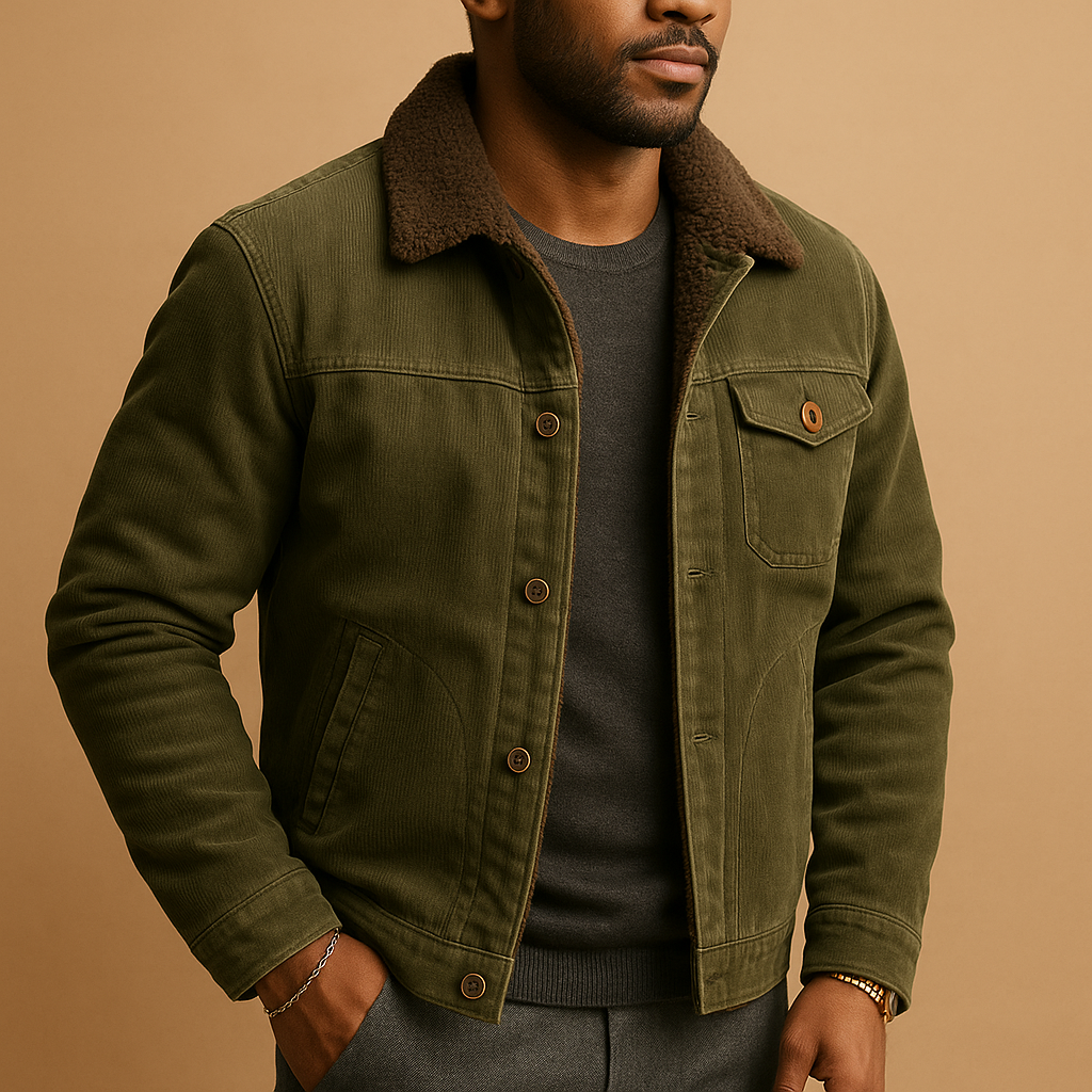 Winter Corduroy Jas met Teddy Voering en Knopen voor Heren