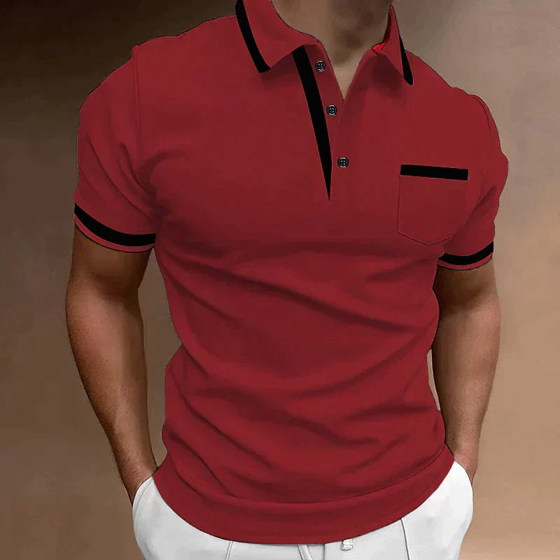 Heren Poloshirt Met Contrasterende Kraag En Borstzak