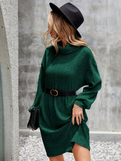 Elegante Warme Dames Mini Sweaterjurk Met Riempje
