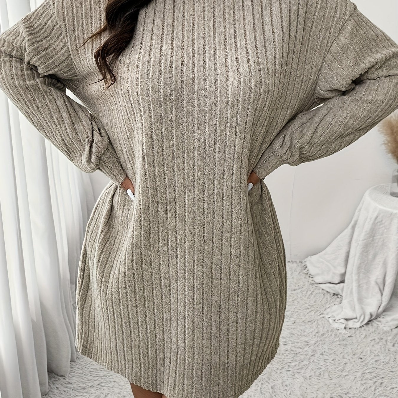 Chique Geribde Mini Sweaterjurk Met Col Voor Vrouwen