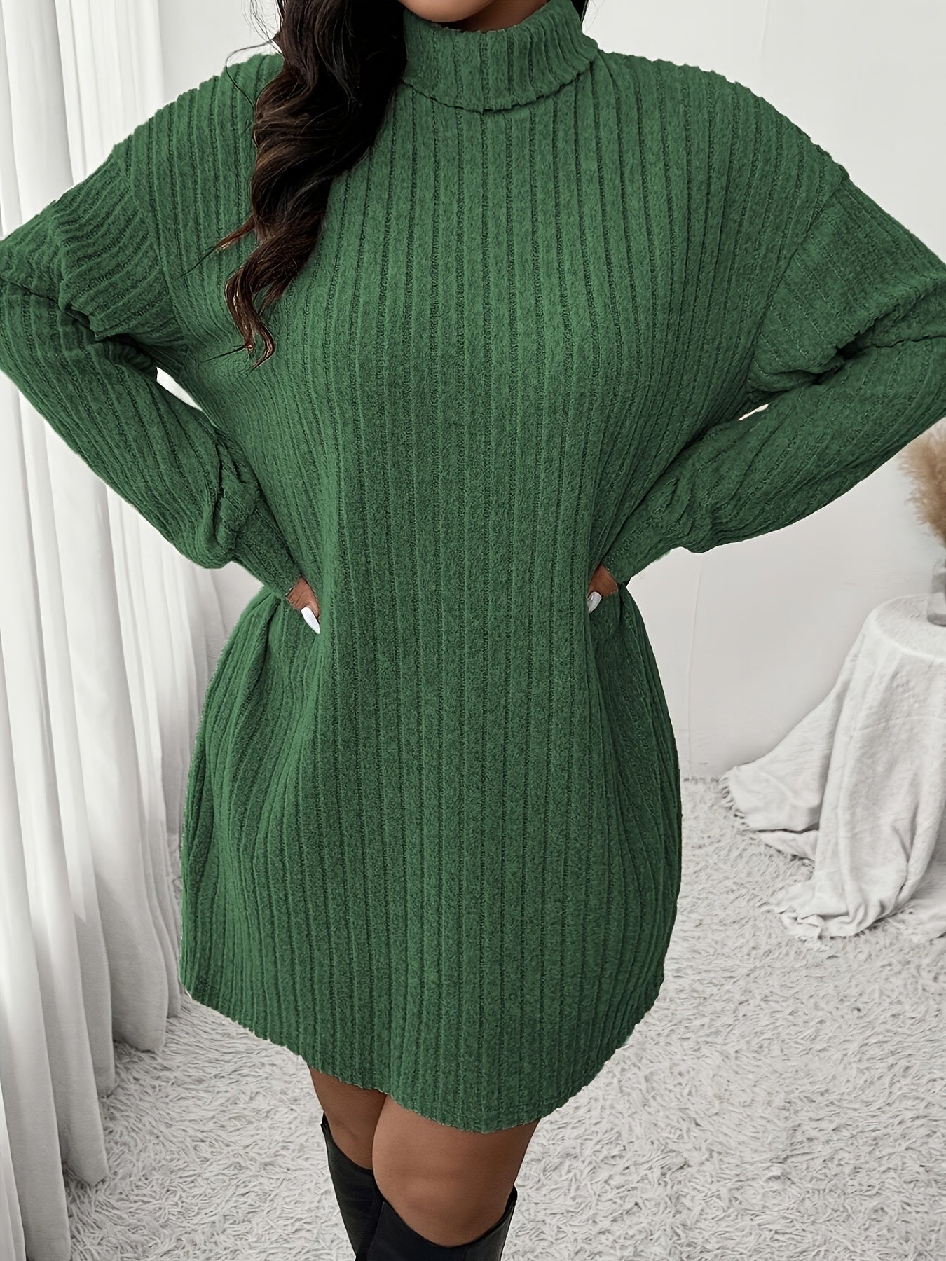 Chique Geribde Mini Sweaterjurk Met Col Voor Vrouwen