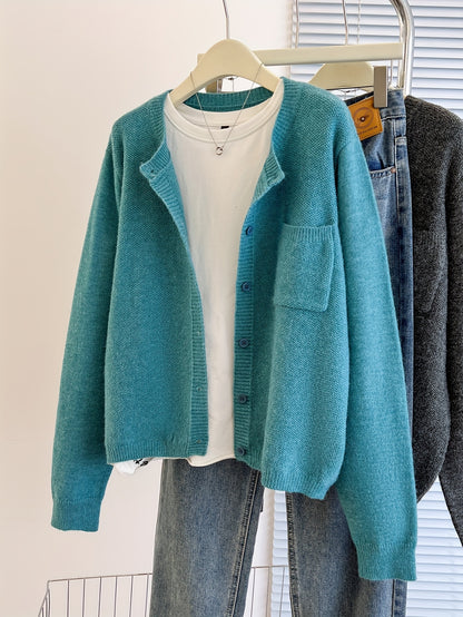 Trendy Zacht Gebreid Dames Vest Met Knopen En Borstzak