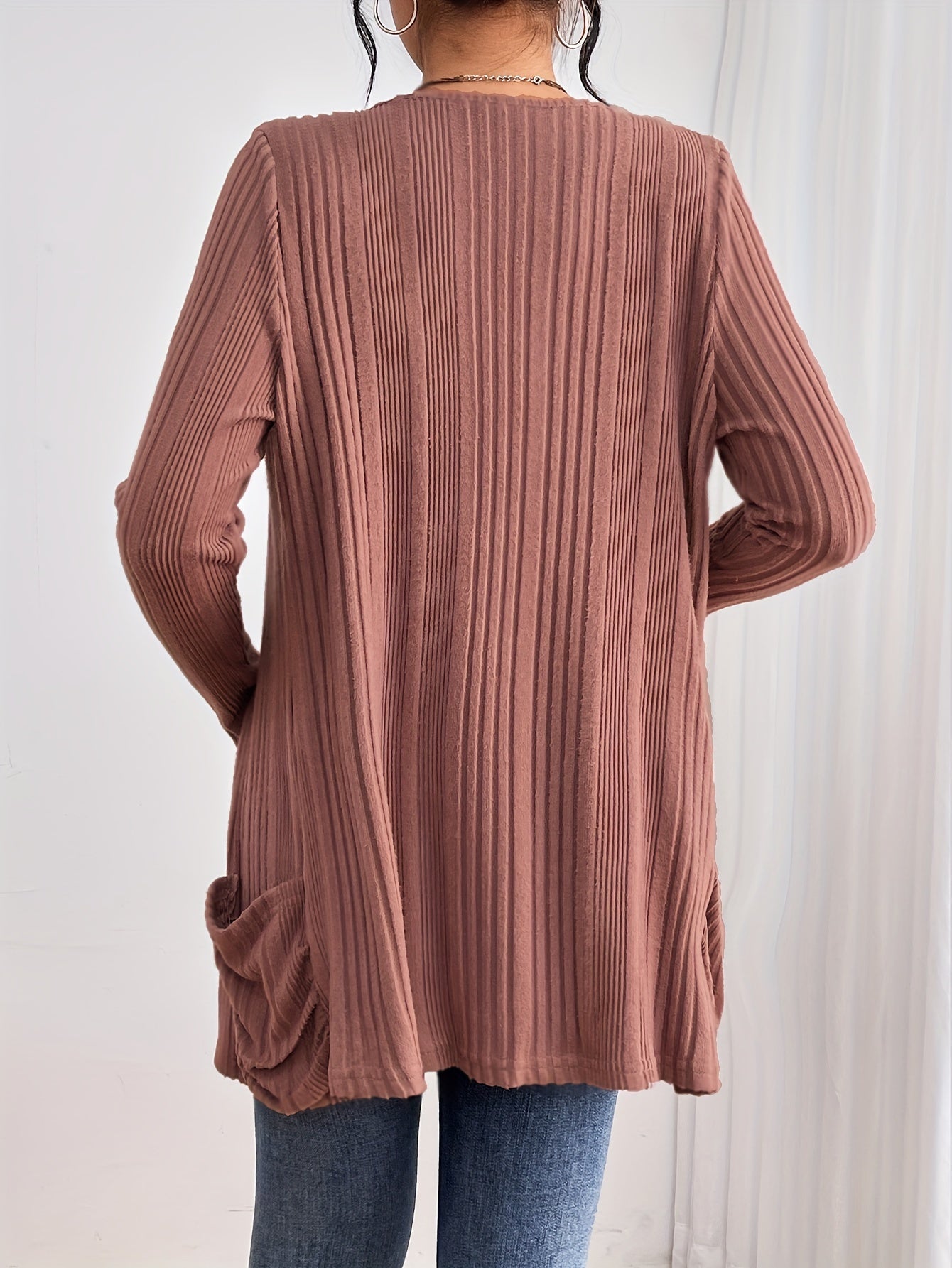 Comfortabel Dames Vest Met Zakken En Geribde Structuur