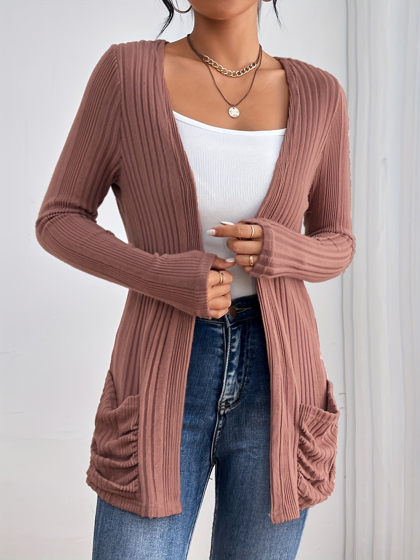 Comfortabel Dames Vest Met Zakken En Geribde Structuur