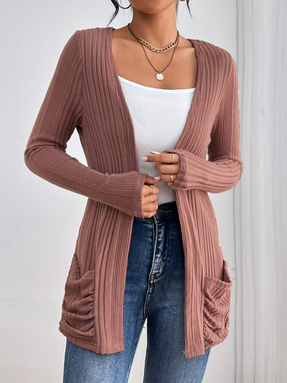 Comfortabel Dames Vest Met Zakken En Geribde Structuur