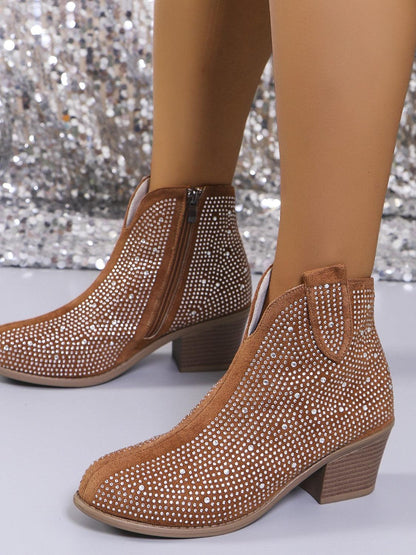 Lara – Glitter Enkelboots voor Dames met Strass en Blokhak