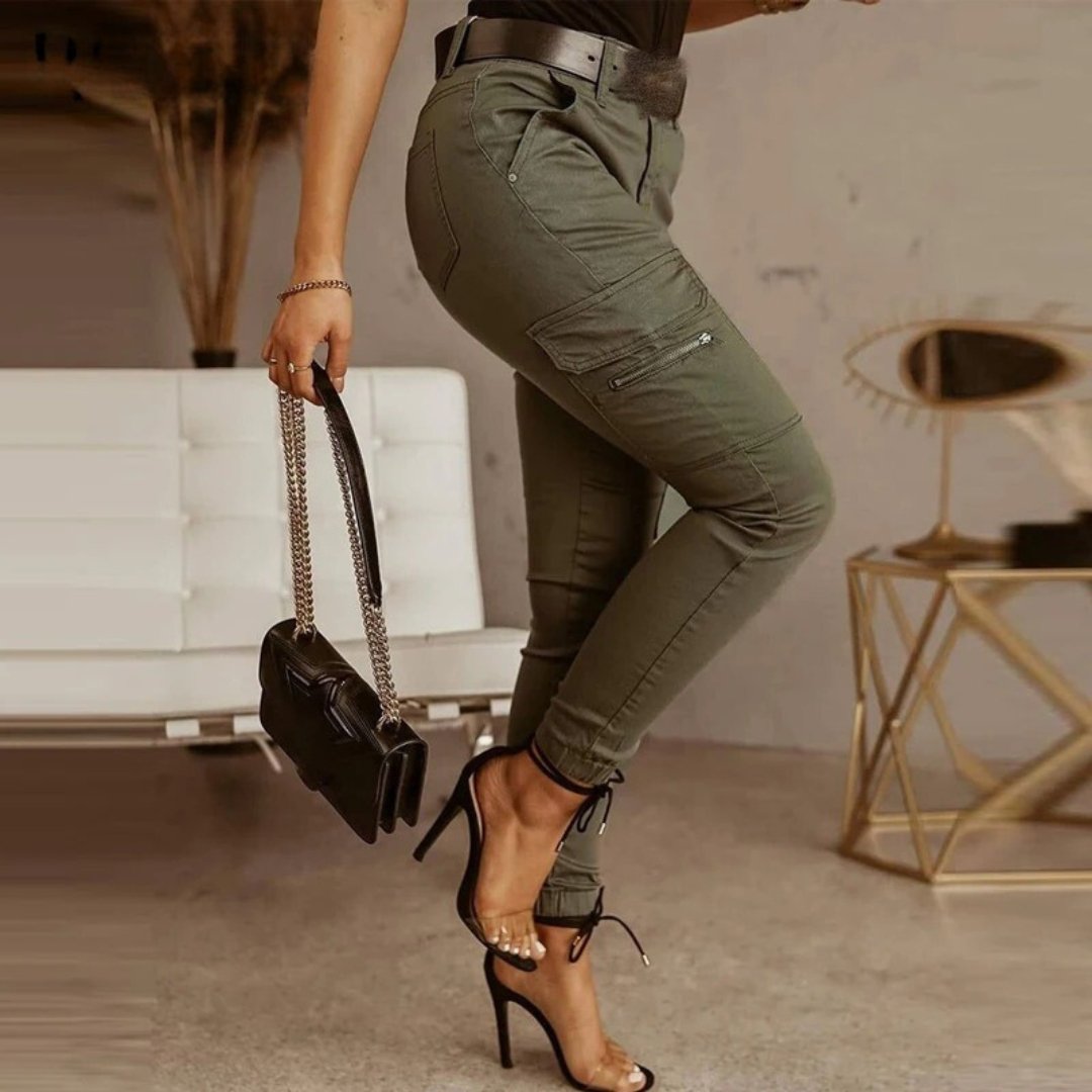 Dames Skinny Cargo Broek Hoge Taille Met Zakken