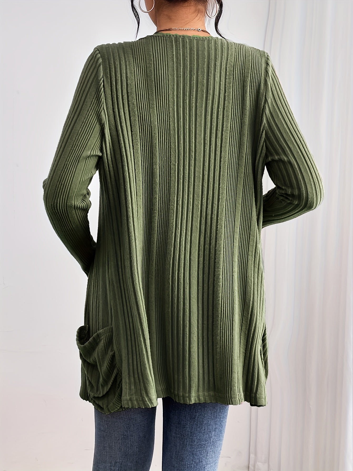Comfortabel Dames Vest Met Zakken En Geribde Structuur