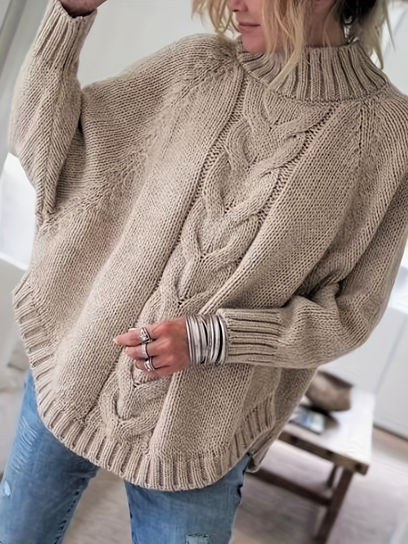 Warme Oversized Kabeltrui Voor Dames Met Col