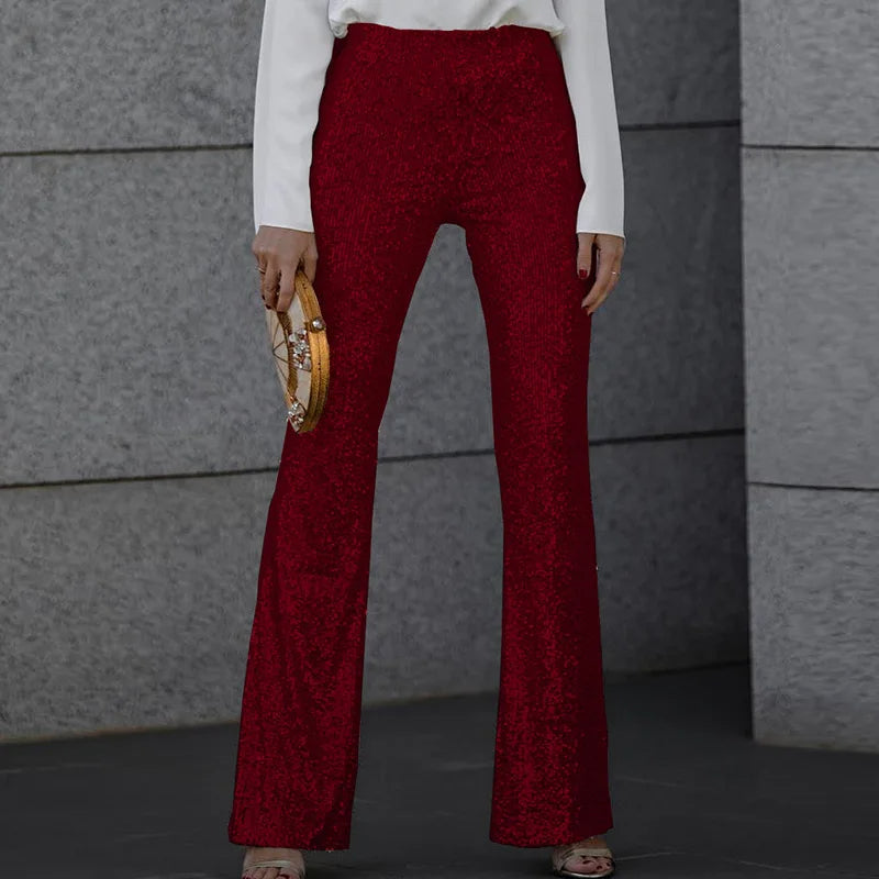 Glitter Elegante Dames High Waist Flared Pailletten Broek