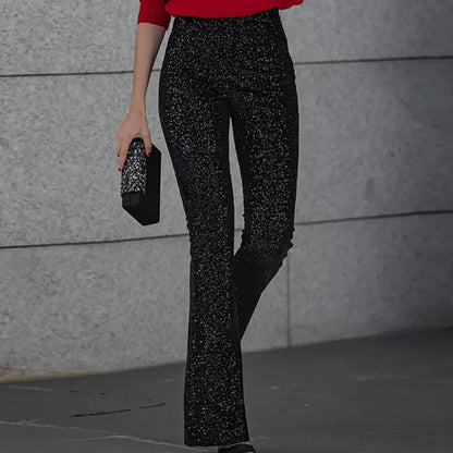 Glitter Elegante Dames High Waist Flared Pailletten Broek