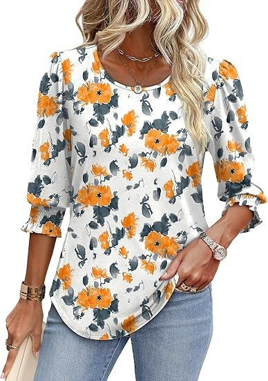 Cecylia - Shirt met pofmouwen en gesmokte manchet voor dames