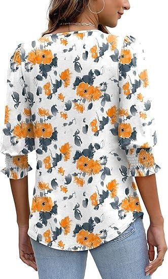 Cecylia - Shirt met pofmouwen en gesmokte manchet voor dames