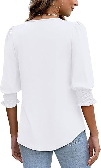Cecylia - Shirt met pofmouwen en gesmokte manchet voor dames