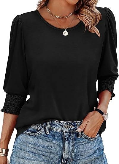 Cecylia - Shirt met pofmouwen en gesmokte manchet voor dames