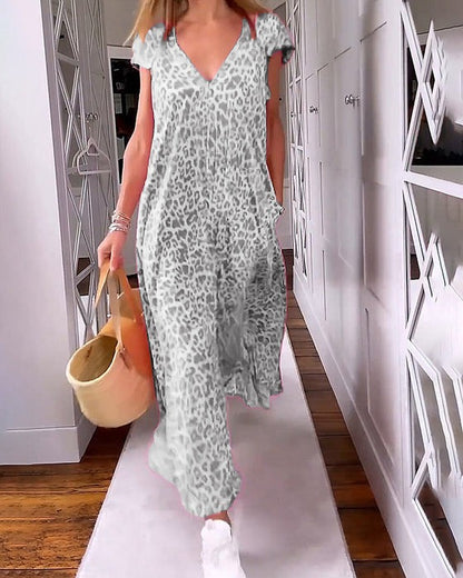 Elvira - Soepel vallende Maxi Jurk met luipaardprint voor dames
