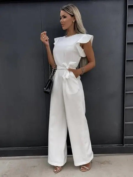 Zariah - Elegante jumpsuit met gerimpelde mouwen en tailleband voor dames