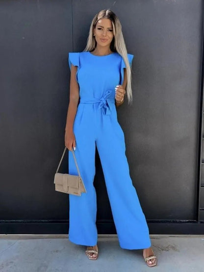 Zariah - Elegante jumpsuit met gerimpelde mouwen en tailleband voor dames