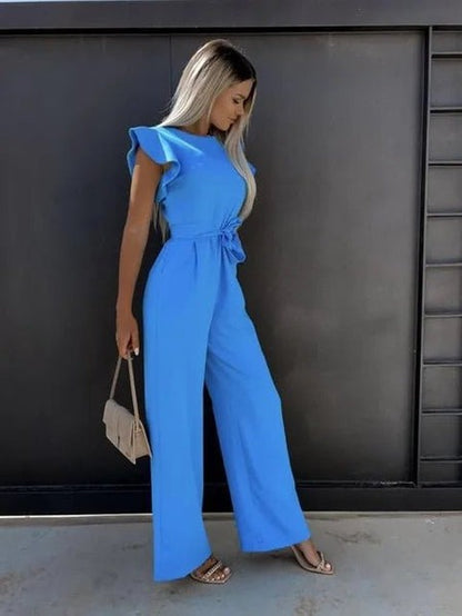 Zariah - Elegante jumpsuit met gerimpelde mouwen en tailleband voor dames