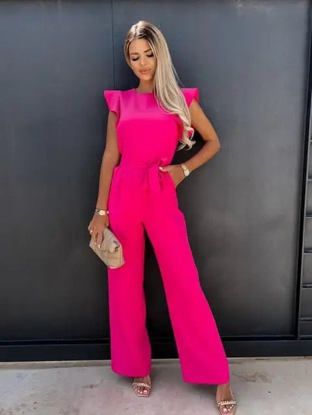 Zariah - Elegante jumpsuit met gerimpelde mouwen en tailleband voor dames