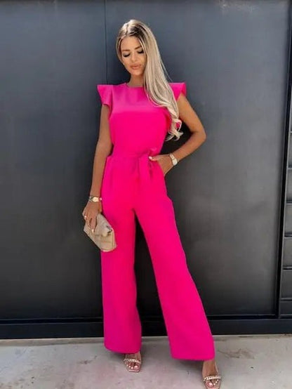 Zariah - Elegante jumpsuit met gerimpelde mouwen en tailleband voor dames