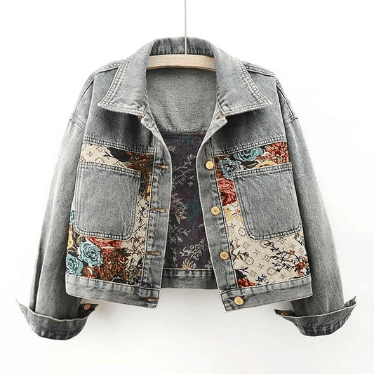 Nadia - Spijkerjack met Bloemenpatches en Vintage Look voor Dames