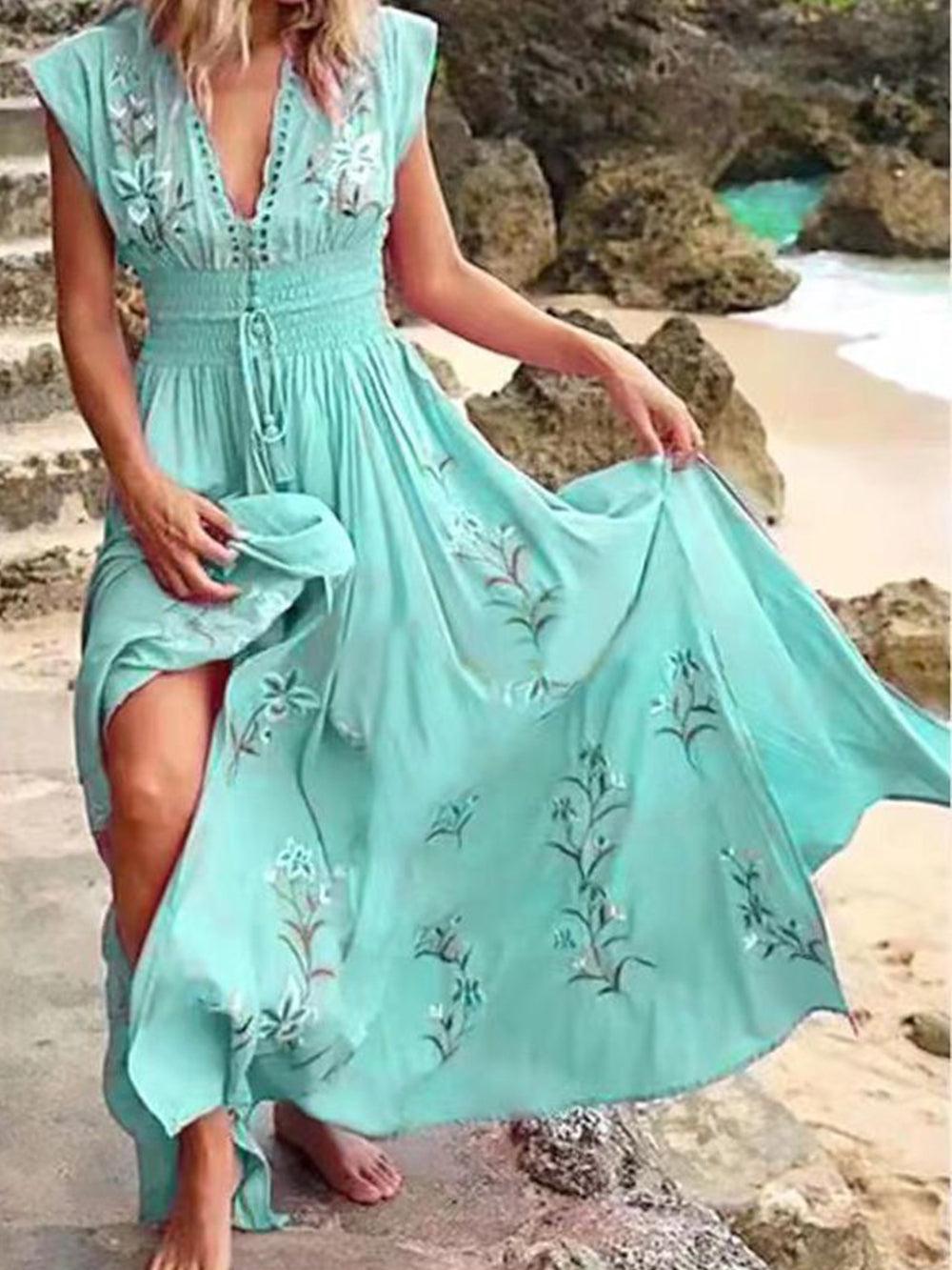 Fiorella - Bloemetjes strandjurk met V-hals