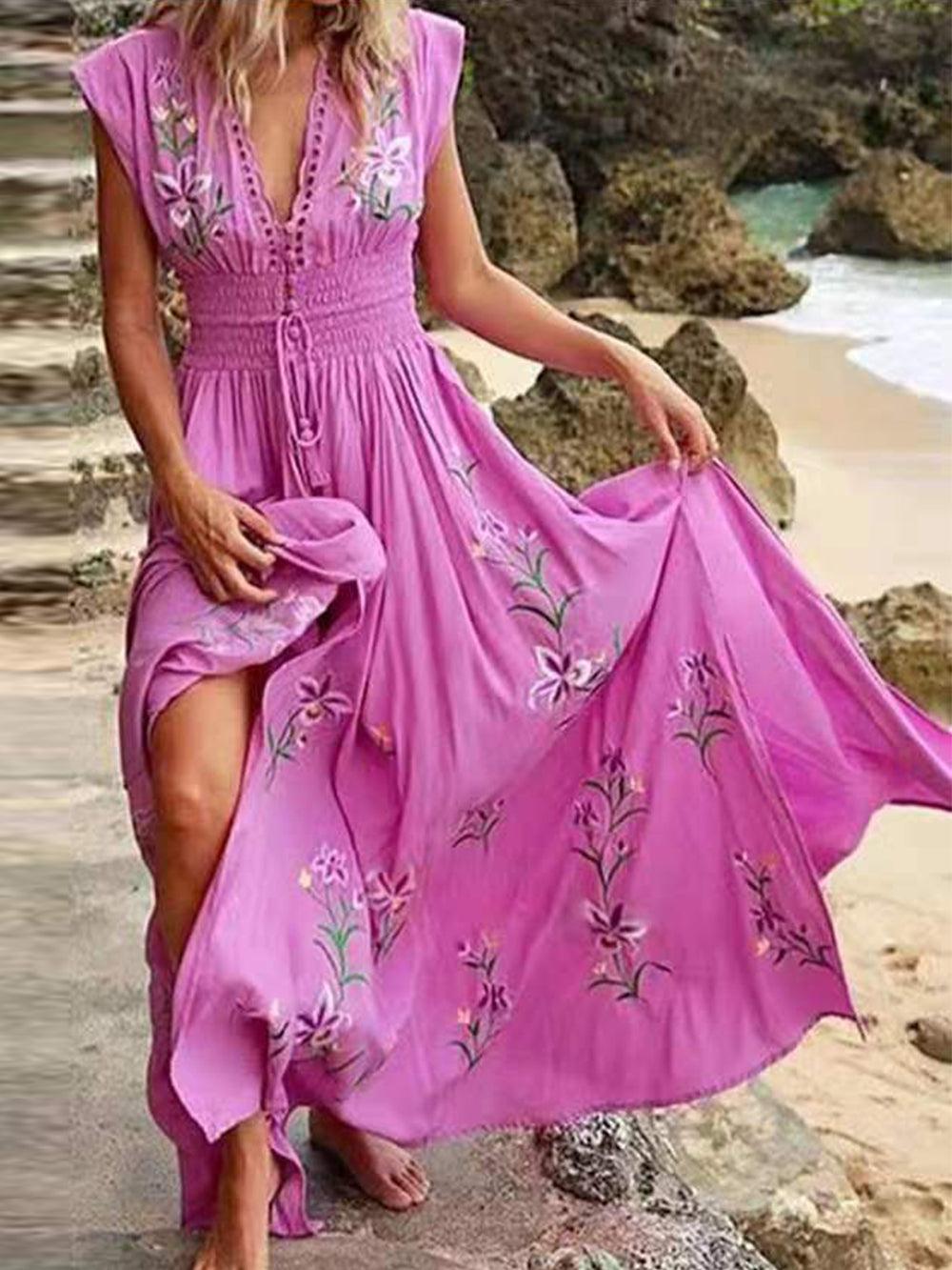 Fiorella - Bloemetjes strandjurk met V-hals