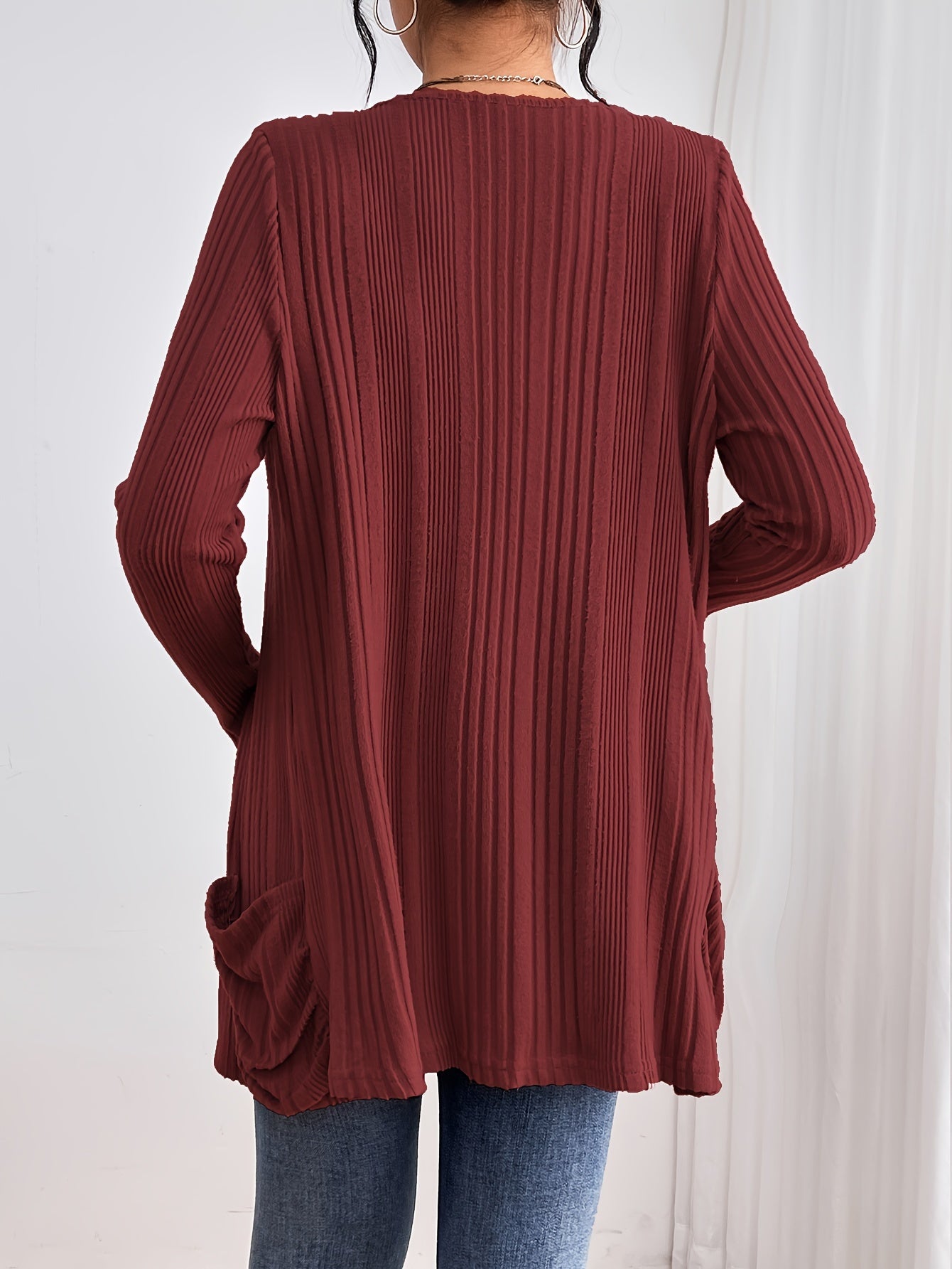 Comfortabel Dames Vest Met Zakken En Geribde Structuur