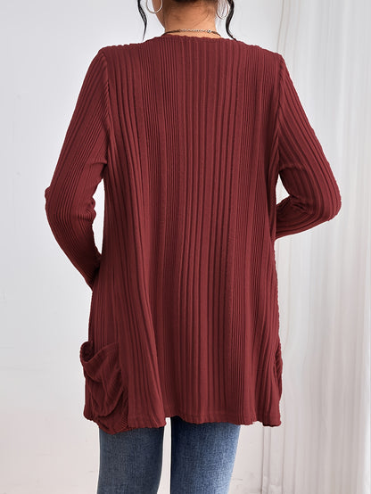 Comfortabel Dames Vest Met Zakken En Geribde Structuur
