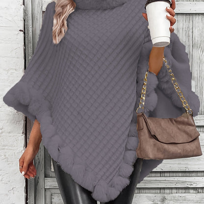 Warme Stijlvolle Poncho Trui Voor Dames Me Bontlook Col