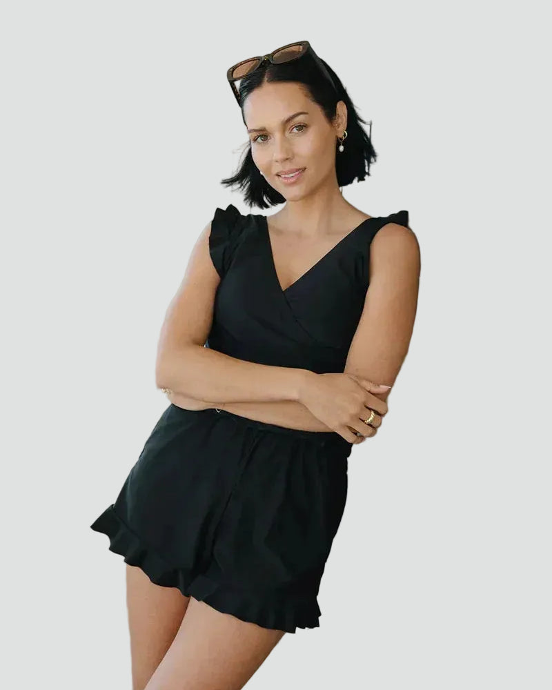 Zomerse Tankini Set voor Dames met Ruches en V-hals