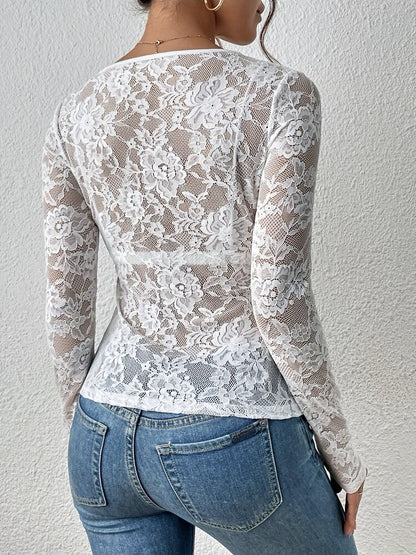 Élise – Kanten Body met Lange Mouwen en Diepe Hals