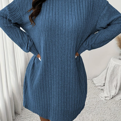 Chique Geribde Mini Sweaterjurk Met Col Voor Vrouwen
