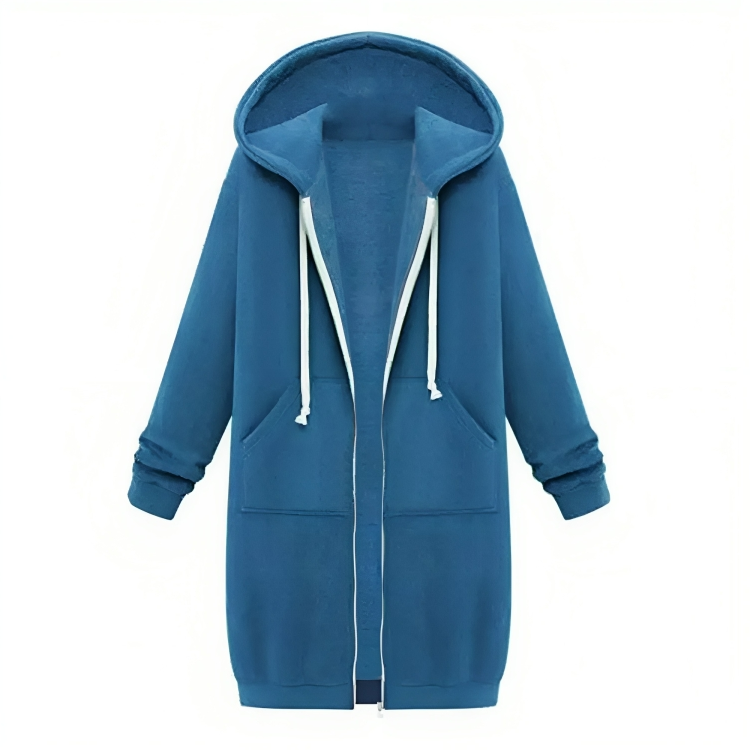 Comfortabele Dames Midi Sweaterjurk Met Rits en Capuchon