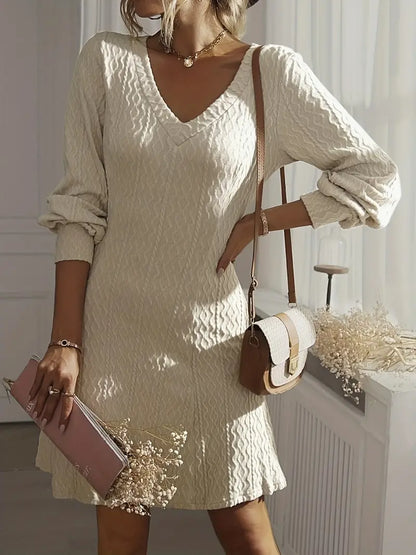 Dames Mini Sweaterjurk V-Hals Lange Mouwen