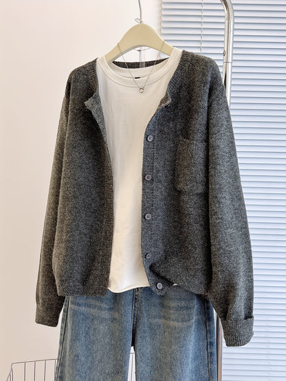 Trendy Zacht Gebreid Dames Vest Met Knopen En Borstzak