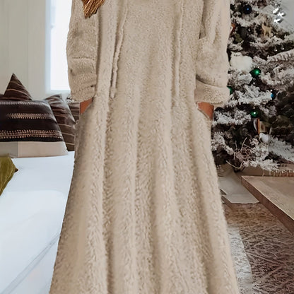 Knusse Warme Teddy Maxi Sweaterjurk Met Zakken Voor Dames