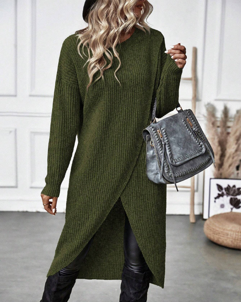 Dames Winter Sweater Wikkeljurk Asymmetrische Midi