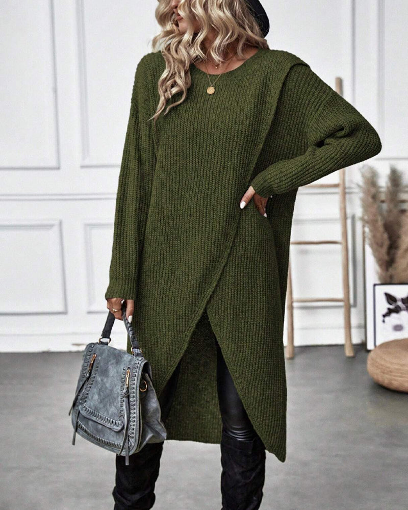 Dames Winter Sweater Wikkeljurk Asymmetrische Midi